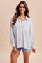 Blue Striped Oversized Sheer Linen Button Down