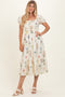 Oatmeal Floral Puff Sleeve Midi Dress