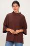 Brown Mock Neck Dolman Short Sleeve Top