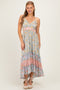 Multicolor Floral Colorblock Ruffle Tiered Midi Dress