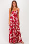 Wine Floral Sweetheart Maxi Dress