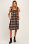 Dark Brown Plaid Velvet Shoulder Tie Maternity Dress