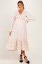 Beige Smocked Top Long Sleeve Ruffle Hem Maternity Midi Dress