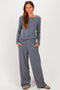 Charcoal Henley Wide Leg Pant Lounge Set