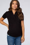 Black Solid Short Sleeve Wrap Front Maternity/Nursing Top