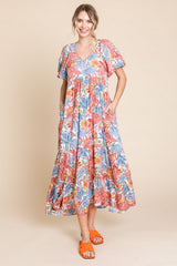 Mauve Floral Print Pocketed Maternity Midi Dress
