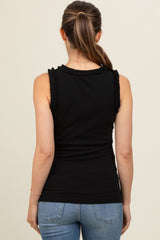 Black Rib Knit Ruffle Trim Sleeveless Maternity Top