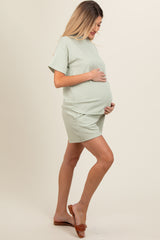 Sage Ribbed Short Sleeve Maternity Pajama Set