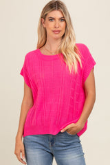 Fuchsia Knit Short Sleeve Sweater Maternity Top