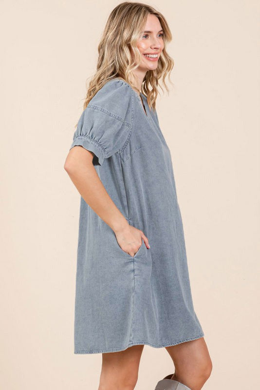 Blue Denim Pocketed Dress