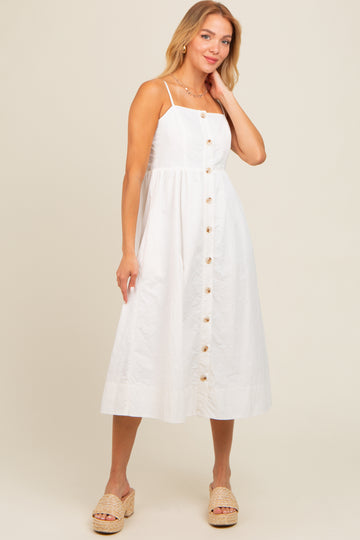 Ivory Sleeveless Button Down Midi Dress