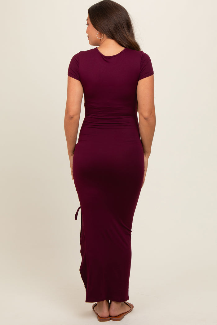 Burgundy Side Slit Maternity Maxi Dress
