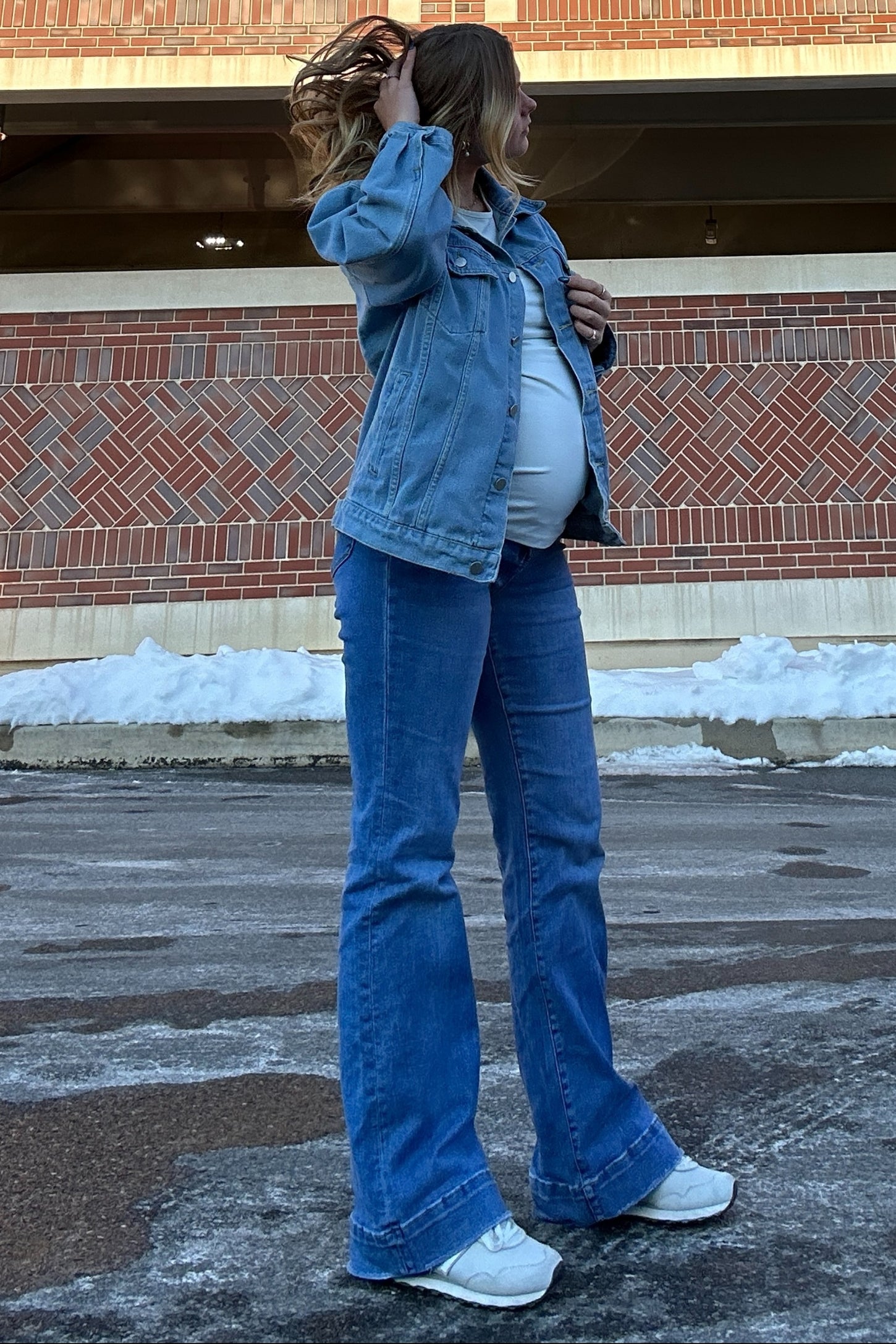 Blue Wide Hem Flare Maternity Jeans