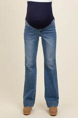 Blue Wide Hem Flare Maternity Jeans