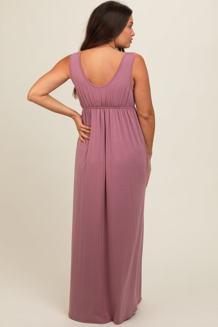 Pink Front Tie Cutout Sleeveless Maternity Maxi Dress