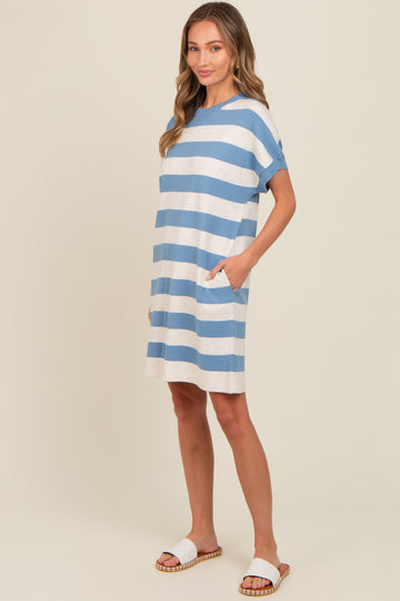 Blue Wide Stripe Knit Dress