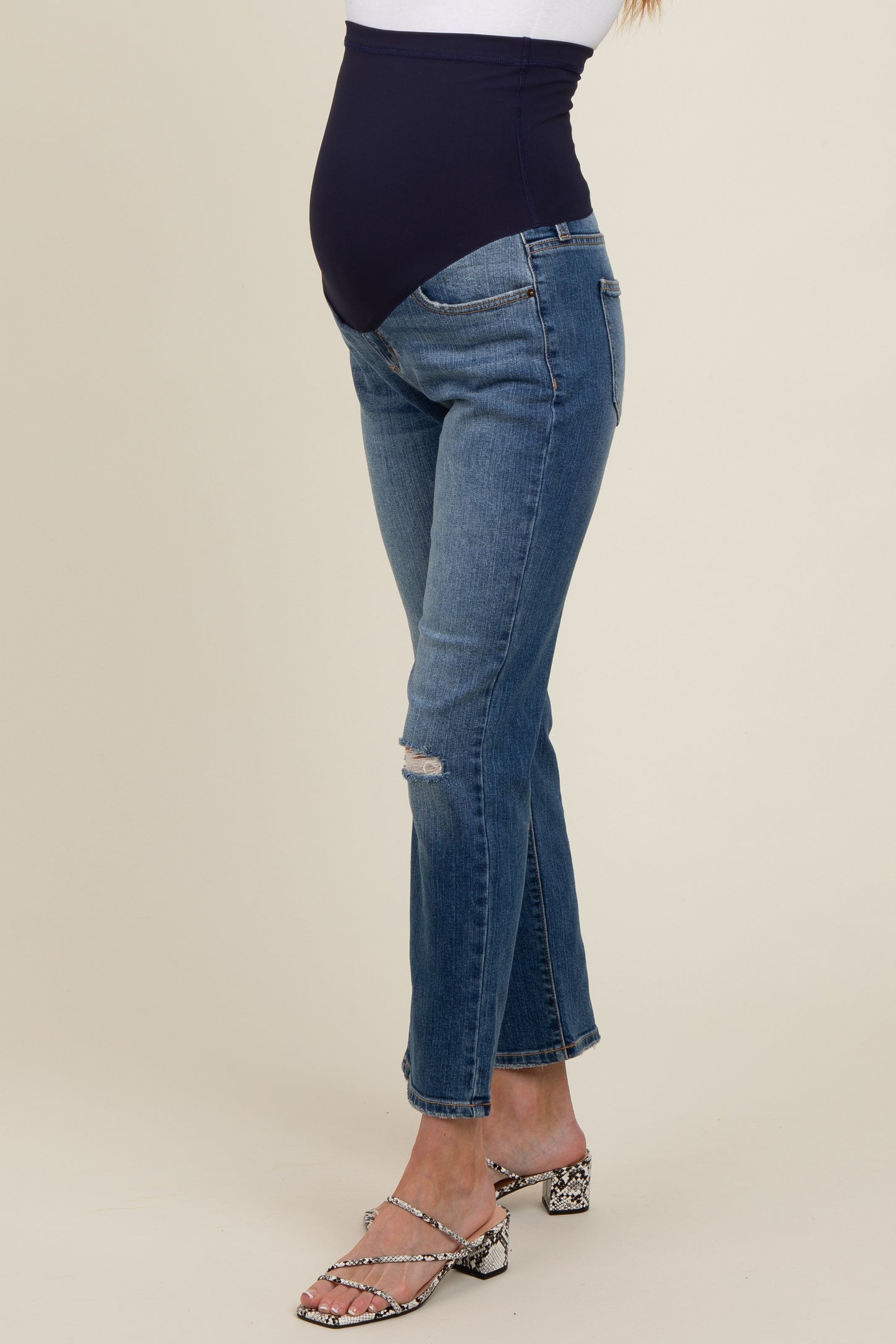 Blue Distressed Knee Slim Fit Maternity Jeans