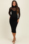 Black Mesh Overlay Fitted Maternity Midi Dress