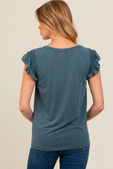 Deep Teal Smocked Ruffle Sleeve Maternity Top