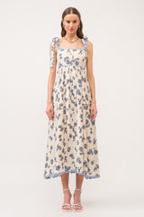 Blue Button Front Maternity Midi Dress