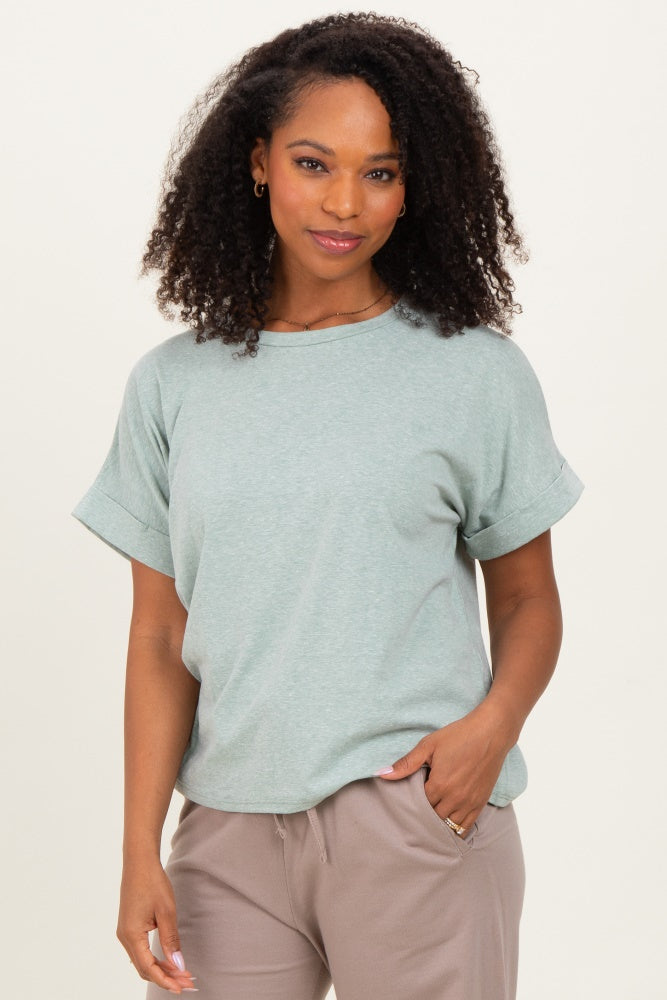 Light Olive Cuff Short Sleeve Top