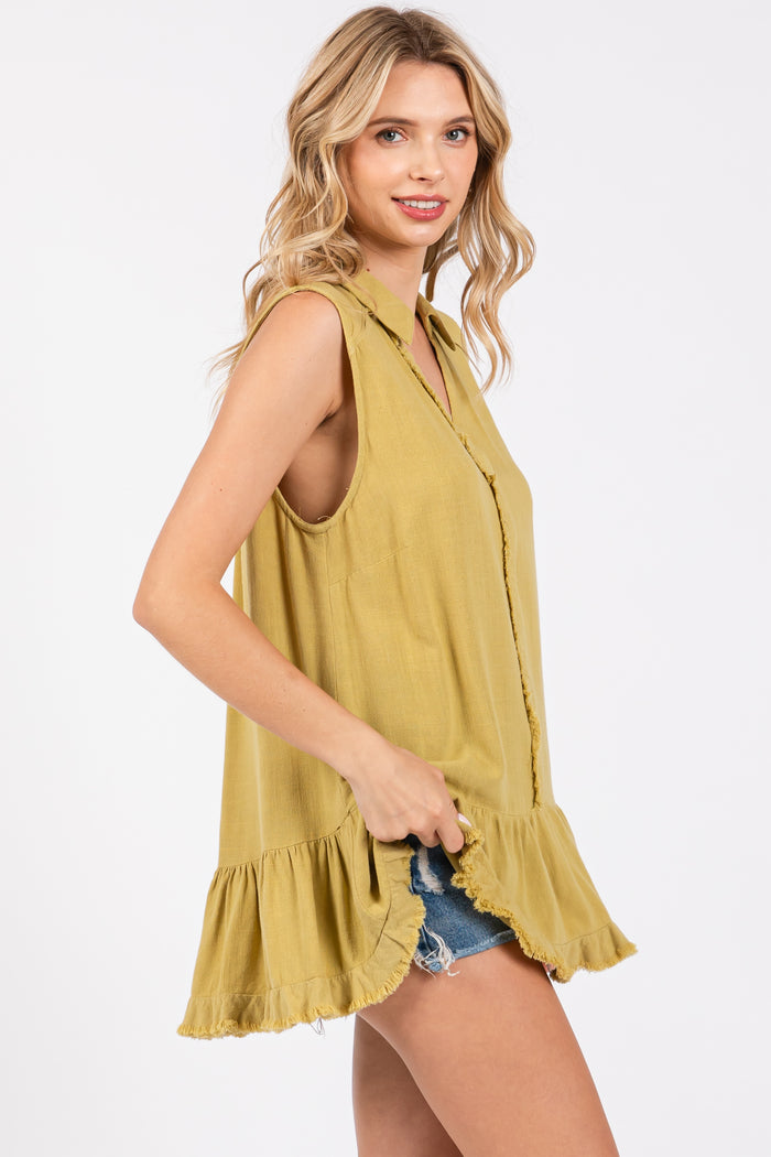 Light Olive Peplum Button Blouse