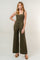 Dark Olive Sleeveless Fitted Jumpsuit With Pockets