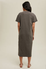 Charcoal Basic Side Slit Midi Dress