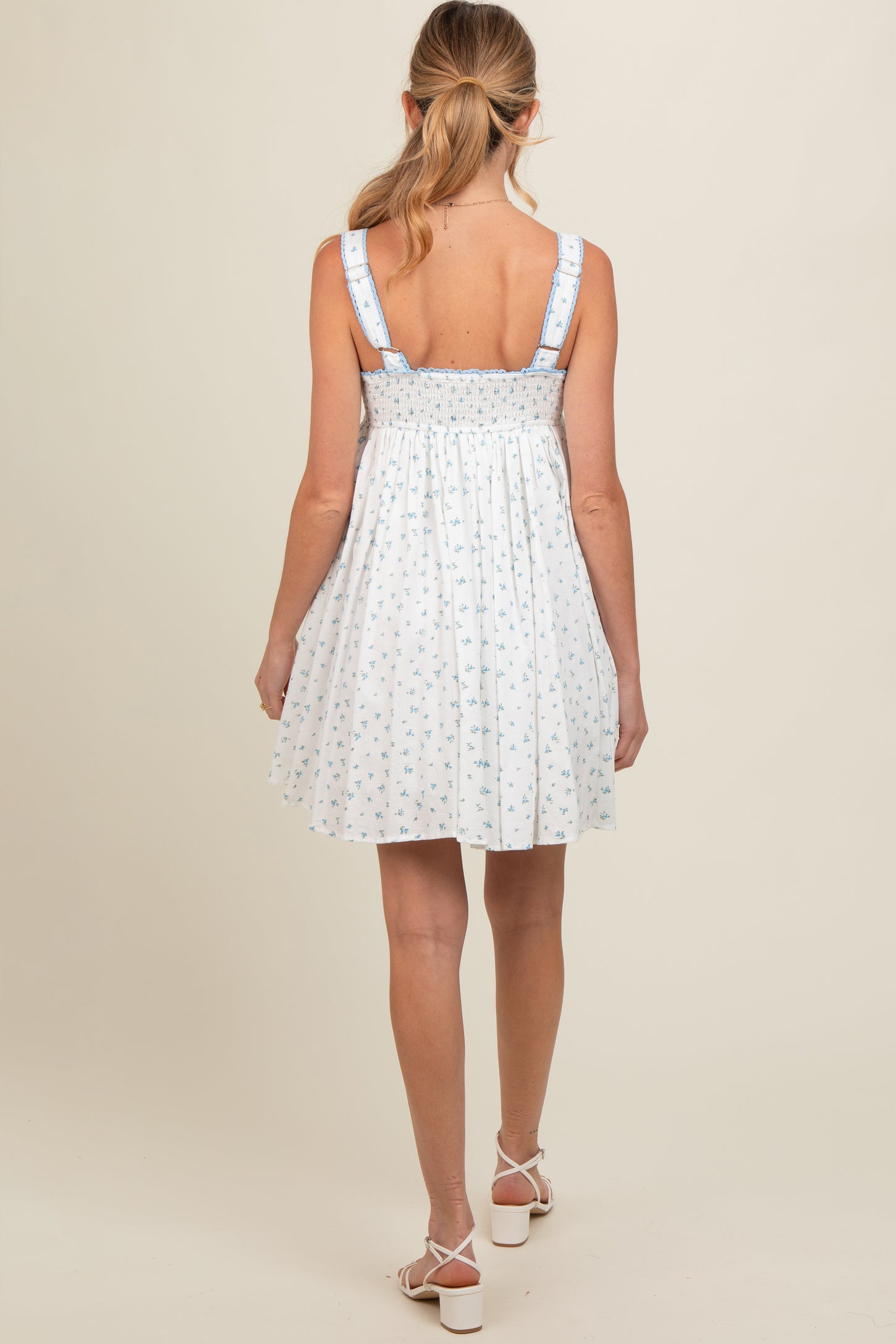 Blue Floral Bow Detail Maternity Mini Dress