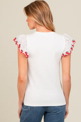 Ivory Embroidered Ruffle Sleeve Maternity Top