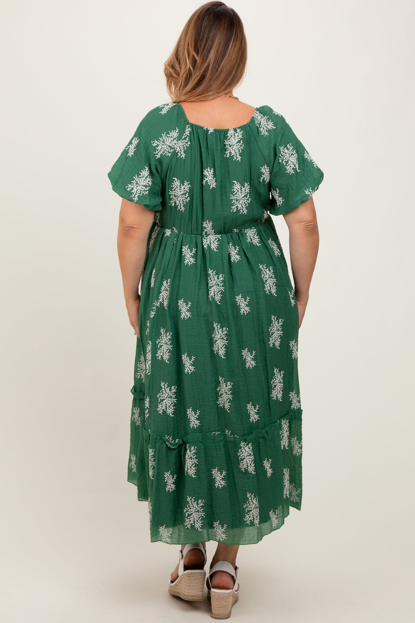 Green Floral Print Ruffle Hem Maternity Plus Midi Dress