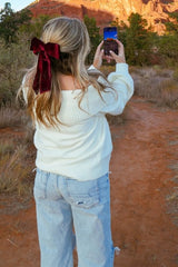 Beige Mixed Cable Knit Striped Sweater