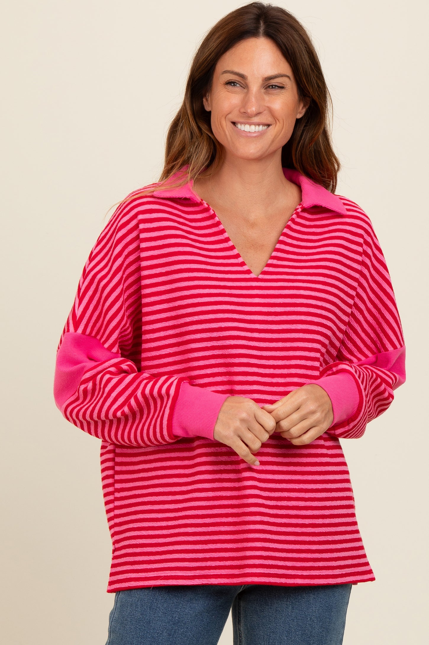 Fuchsia Striped Relaxed Fit Top