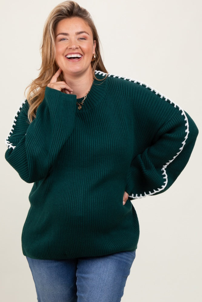 Hunter Green Contrast Stitch Maternity Plus Sweater
