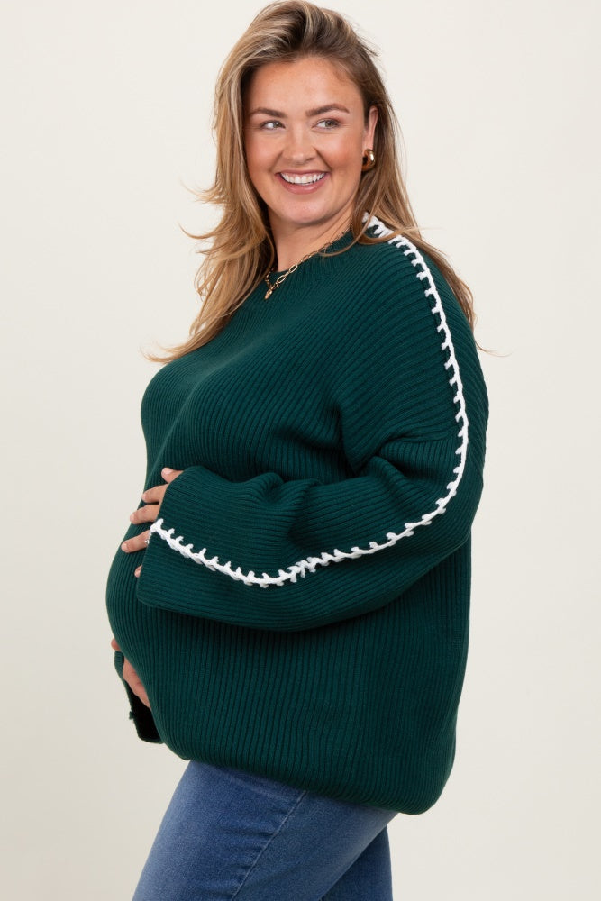 Hunter Green Contrast Stitch Maternity Plus Sweater