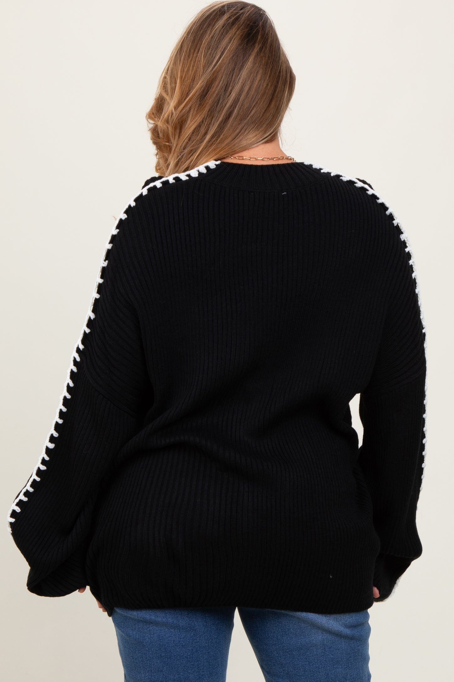 Black Contrast Stitch Maternity Plus Sweater