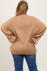 Taupe Contrast Stitch Maternity Plus Sweater