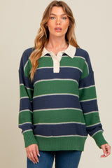 Green Striped Polo Knit Maternity Sweater
