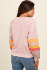 Light Pink Colorblock Sleeve Maternity Pullover