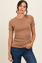 Mocha Ruched Micro-Rib Top