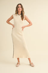 Cream Contrast Trim Sleeveless Maternity Dress
