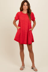 Red Heather Ribbed Cut Seam Dress