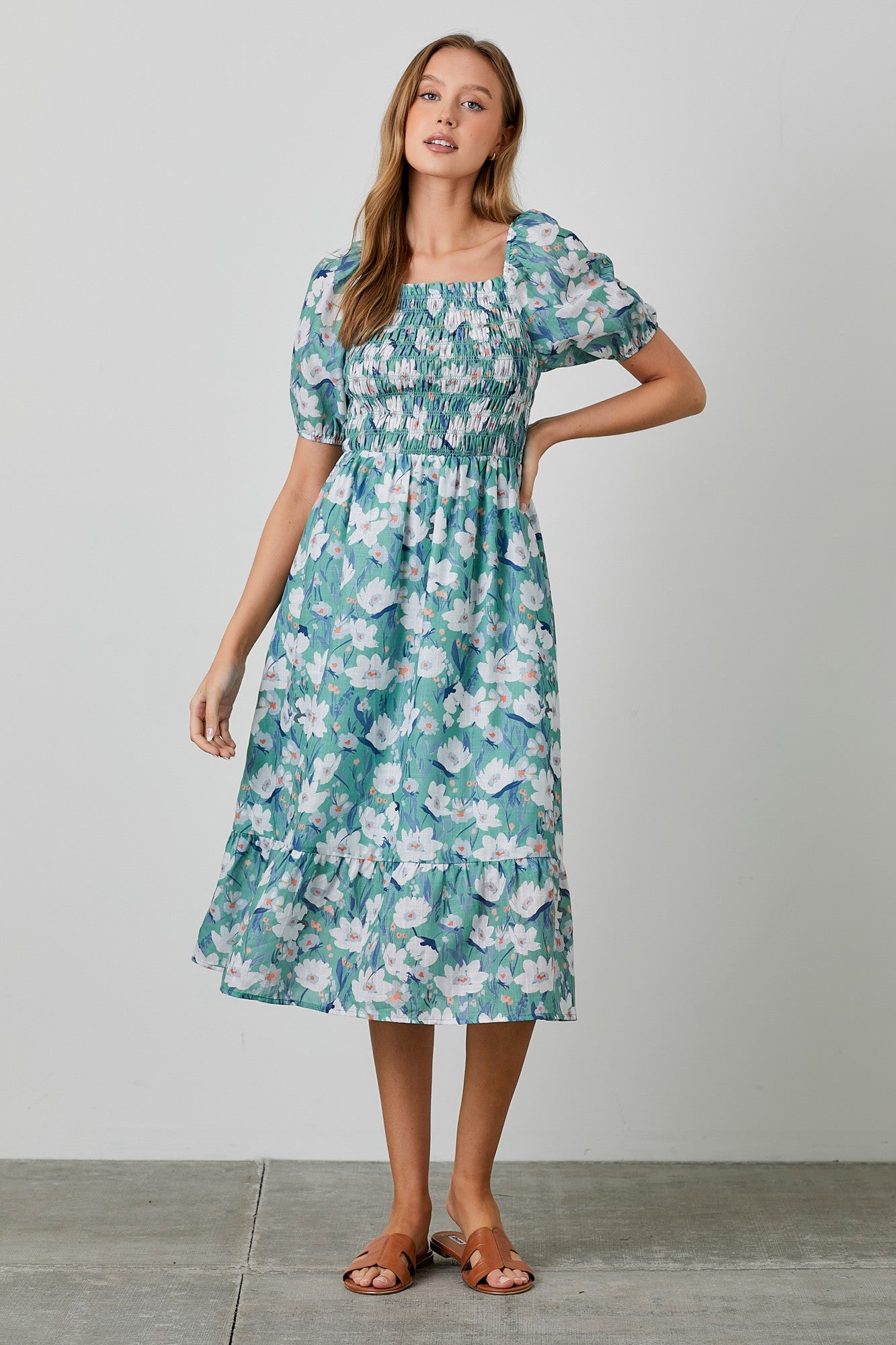 Jade Floral Smocked Maternity Midi Dress