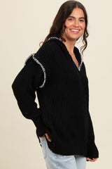 Black Contrast Stitch Hooded Sweater