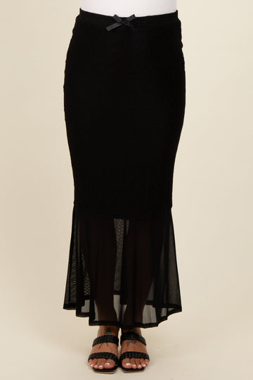 Black Lace Mesh Maternity Fitted Maxi Skirt
