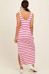 Fuchsia Striped Sleeveless Side Slit Maxi Dress