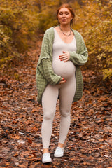 Olive Chunky Knit Dolman Maternity Cardigan