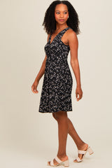 Black Abstract Print Front Twist Dress