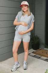 Heather Grey Fitted Maternity Romper