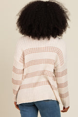 Beige Striped Waffle Knit Sweater